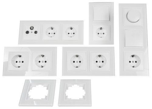 Preisvergleich Produktbild Schalter und Steckdosen Set Flair ''Wohnlandschaft Livestyle'', 19-teilig, Glas / Weiß