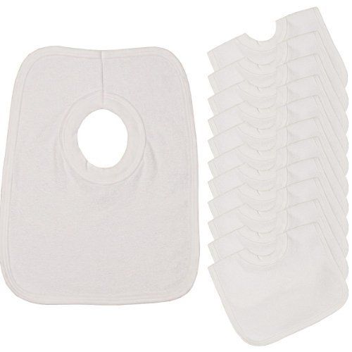 BabyPrem Baby 12 Pack Cotton Rich Terry Popover the head Bib One size White