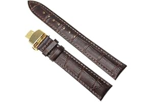 RECHERE Brown Alligator Crocodile Grain Leather Watch Band Strap Push Button Deployment Clasp