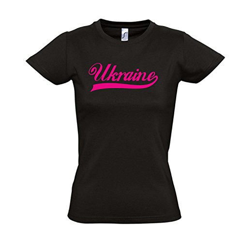 Damen T-Shirt – Ukraine Oldschool Ukraine LÄNDERSHIRT EM / WM FAN Trikot S-XXL , Deep black – pink , XL