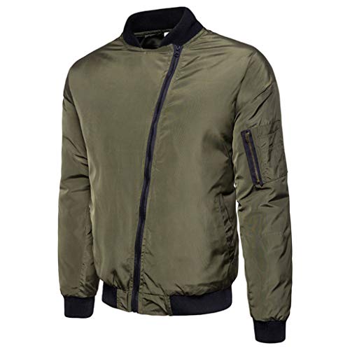 Preisvergleich Produktbild Amphia - Herren Baumwollmantel - Bedruckte Winterjacke mit Reißverschluss, Mens Diagonal Reißverschluss Wolle Bluse Verdickung Mantel Pullover Outwear Top Bluse(Armeegrün,XXL)