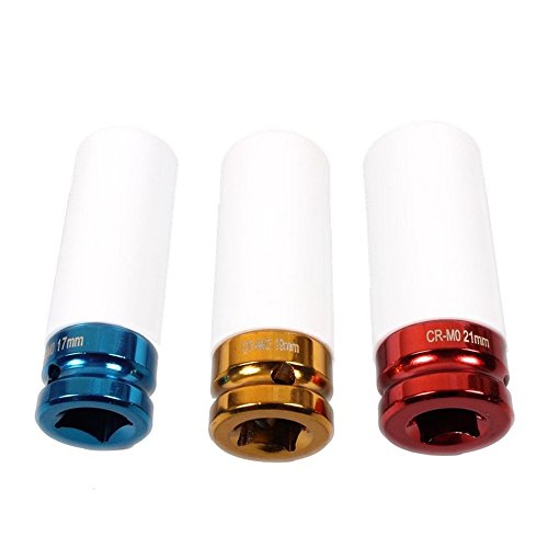 LARS360 3-tlg Schlagschrauber 17mm/19mm/21mm 1/2 Zoll Nüsse Kraft-Schoneinsätze Steckschlüssel-Satz - 3