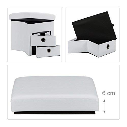Relaxdays faltbarer Sitzhocker mit Stauraum und 2 entnehmbaren Fächern HBT ca. 38 x 38 x 38 cm Sitzwürfel aus Kunstleder zum Falten mit Aufbewahrung Ottomane mit entnehmbaren Körben Sitzhocker, weiß - 4