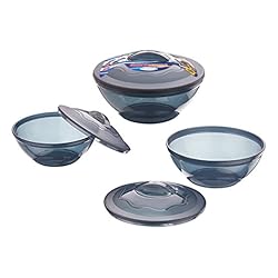 Primeway Microwave Cookware Plastic Containers with Lid, 650ml, 1.1 Litre, 2 Litre, 3 Pcs Set, Blue