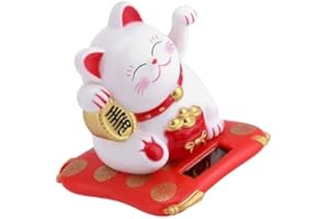 FTVOGUE Solar Powered Cute Waving Cat Lucky Wealth Welcoming Cats for Home Car Decoration (White)