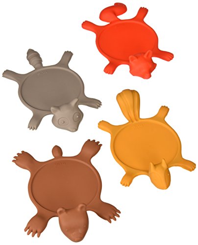 True Zoo 3346 7 Inch Silicone Get Smashed Animal Posavasos, 1 each of brown Raccoon, red fox, Bear and Squirrel, 0.254 mm x 10.16 x 17.78 cm, Rojo