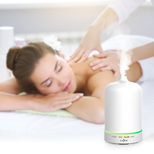 Aroma Diffuser Anjou Luftbefeuchter Oil Düfte Keramik LED mit 7 Farbwechsel 100ml für Yoga Salon Spa Wohn-, Schlaf-, Bade- oder Kinderzimmer Hotel, Weiß - 6