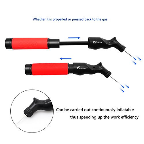 Moobom Dual Action Ball Pumpe – tragbare Inflator Hand Luftpumpe mit 4 extra Ersatznadeln für Basketball, Fußball, Volleyball, Rugby oder andere Sport Ball - 3