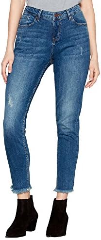 Debenhams Dark Blue Ravaged Hem Mid Wash Cotton Blend Slim Fit Skinny Jeans