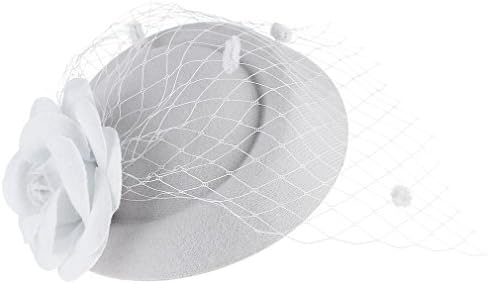 Cloudkids Women Fascinator Pillbox Caps Lady Flower Veil Hairclip Hat For Derby White Size:16*14cm;Height:8cm