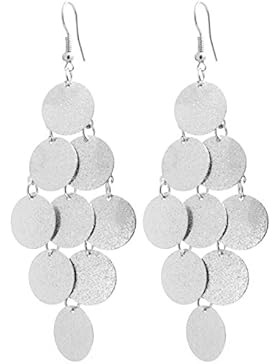 2LIVEfor Statement Ohrringe Pailletten Matt Blatt Silber Rund quadratisch Ohrhänger Retro Ohrringe lang hängend...