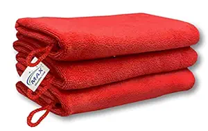 MAX Microfiber Cloth 350 GSM - 3 Pieces, Size 40 x 40 cm, Colour Red, Multi-Purpose Towel for Car, Bike, Household and Office Cleaning, Washing and Polishing