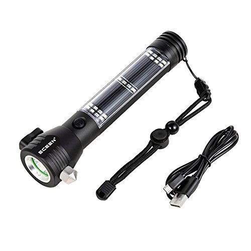 ECEEN Solar-Taschenlampe – Multifunktions-LED-Licht mit Auto-Notfall-Tool, Attack Hammer, Schneidmesser, Kompass etc. für Camping, Reisen, Wandern Sicherheit - 2