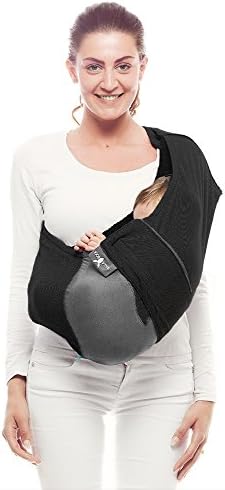 Wallaboo Baby sling Connection, Multifunctional, One size fits all, Easy Adjustable and Ergonomic, Newborn 8lbs to 33 lbs, 100% Cotton, 3 Sitting Positions, Color Grey/Black