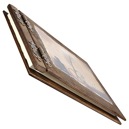 Holz Gästebuch Aufschrift Guestbook beige Schreibfeder Tintentopf - 2