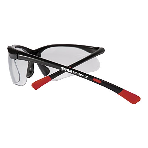 STIER Schutzbrille | PC-Scheiben | Antistatisch | optimale Passform | elastische Bügel | klar | schwar/rot | mit Hartschalen Brillenetui | - 4