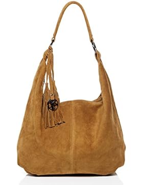 BACCINI® Beuteltasche SELINA - Damen Schultertasche groß Ledertasche - Hobo Bag mit Fransen Damentasche echt Wildleder