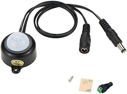 COOLWEST Motion Sensor Switch DC 5-24V 5A LED Strip Light Human Induction Detector with Time Adjustable DC power plug - Black