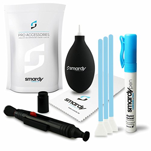 smardy - 7in1 Kit pulizia per Smartphone, Tablet, Computer, Notebook, TV, Camere, Camcorder, Lenti - 10ml SprayPen + Pompetta + LensPen + Panno in microfibra + 3x Sensor Clean Swab in microfibra