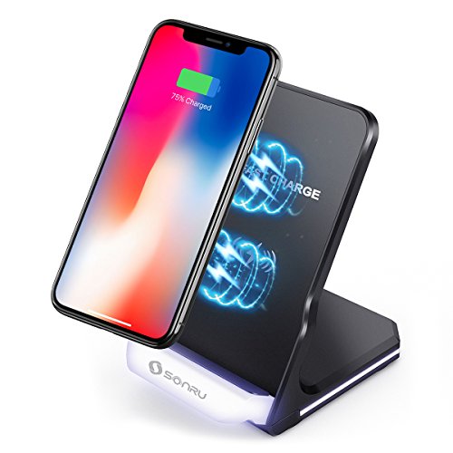 Caricatore Wireless Veloce, SonRu QI Rapido Caricabatterie Senza Fili Supporto con 2 Bobine, Veloce Ricarica per Samsung Galaxy S8, S8+, Note 8, Note 5, S7, S7edge, S6 Edge, Standard Ricarica per iPhone X 8 8 Plus e Tutti I Dispositivi Abilitati Qi