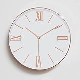 SODIAL 12 Zoll Universal Leise Nicht tickende roemische Ziffer Wanduhr-Grosse Dekorative Uhr Fuer Wohnzimmer Office Kueche, Rose Gold