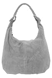 wildleder beuteltasche braun Handgefertigt in Italien AMBRA Moda Damen Wildleder Schultertasche,Damen Handtasche, Beutel, Hobo-Bags, Shopper, Beuteltaschen, Trend-Bags,Veloursleder, Suede, Ledertasche,DIN-A4, 42cm x 35cmx 4cm WL803 (Grau)