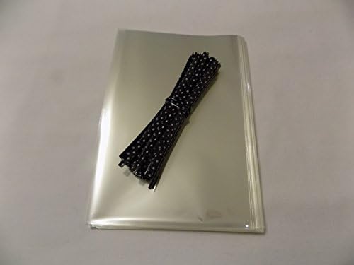 100 x Clear Cello Bags & Polka Dot Ties (Black, 4" x 6")