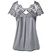 Produktbild MERICAL Damen Mode V-Ausschnitt Plus Größe Spitze Kurzarm Trim Cutwork T-Shirt Tops(XL,Grau)