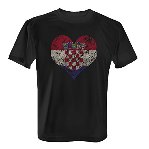 Fashionalarm Herren T-Shirt – I Love Croatia | Fun Shirt Trikot mit Vintage Flagge Print für Fußball & Kroatien Fans | Adria Urlaub | EM & WM, Farbe:schwarz;Größe:L