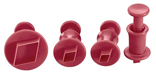 Lurch 86104 Ausstecher mit Auswerfer Diamant 4er Set, Kunststoff, rubinrot, 7,5 x 7,5 x 4,5 cm