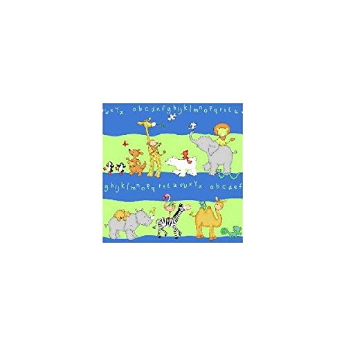 Kinderzimmer Gardine 5tlg. Set mit Tier Motiv in blau