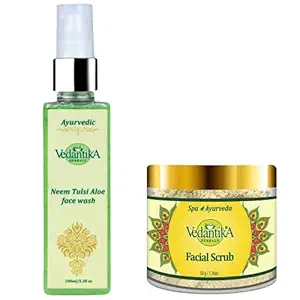 Vedantika Herbals Oats Scrub For Face | 1 X 50 gm | + Neem Tulsi Face Wash | 1 X 100 ml | + Men Women Boys Girls | All Skin Types | Paraben Free | Pack of 2