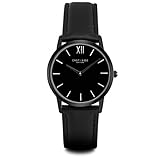 Eastside Upper Union Damenuhr schwarz/schwarz Präzisions-Quarzwerk 3 ATM Echtleder schwarz - Marken-Uhren analog Leder-Armband all black