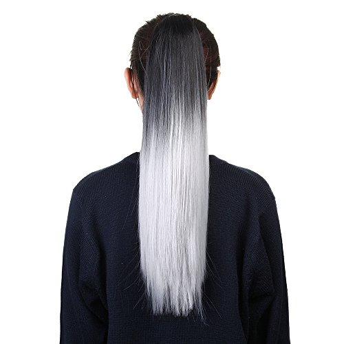 Neverland Beauty 20″ 50CM Claw on Dip Dye Damen Ponytail Haarverlangerung Pferdeschwanz Haarteil Naturliche Schwarz Silbergrau - 2