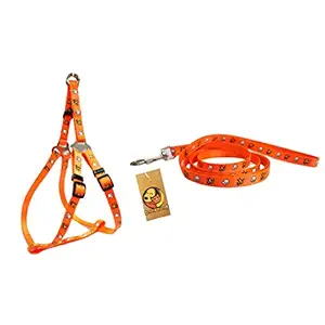 Foodie puppies Adjustable Soft Nylon Puppy Paw Printed Harness & Leash Set for Puppies,10mm (Color May Vary)