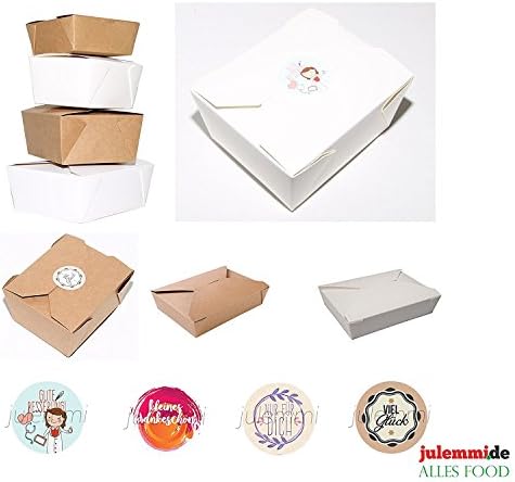 '16 Round Gift Box Made of Brown and White Hard Paper, 16 Labels Diameter 40 mm 4 Different Motifs, Cut on Matte Adhesive Paper – Bioboxen for Pastries, Cake, Chocolate, Sweets, Biscuits, Cupcakes Salad Box To-Go, Organic Box – An Ideal Gift – Gift Boxes for Food Take Out Box/Lunch Box – Size: M/L/XL/XXL, brown, 130 x 110 x 65 mm - 650 ml