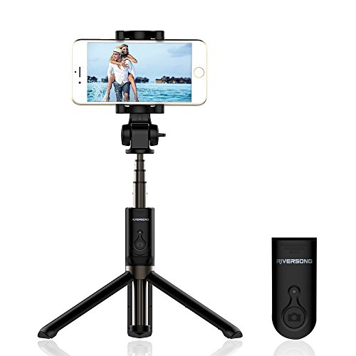 Bluetooth Trípode Selfie Palo Selfie para iphone6 6s 7 7plus 8 Samsung Huawei Oneplus RIVERSONG con Control Remoto Universal para los Equipos de 3.5-6 pulgadas Selfie Sticks (negro)