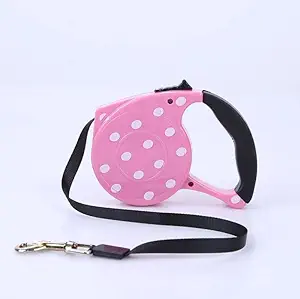 Polka Dotted Retractable Dog Leash,Portable Dog Leash for Small Dogs with 360?Tangle-Free Smooth&Durable Nylon Tape,Small Dog Leash with Anti-Slip Handle,One-Handed Brake,Pause,Lock