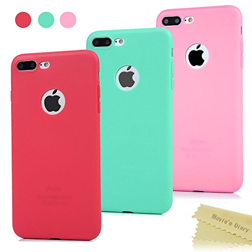 3x Funda iPhone 7 Plus  Carcasa Silicona Gel - Mavis s Diary Mate Case Ultra Delgado TPU Goma Flexible Cover Protectora para iPhone 7 Plus 5 5  - Rojo  Rosa claro  Verde menta