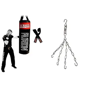 Aurion Strong Unfilled Punching Bag, Adult (Black) & Aurion BOXINGCHAIN Punching Bag Chain (Silver) Combo