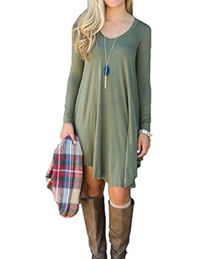POSESHE Damen Langarm-beiläufige lose T-Shirt-Kleid