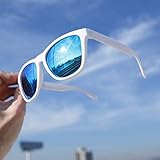 Style:Wrap WFOYZNZ Gafas de Sol para Mujer Gafas de Sol para Hombre y para Mujer Gafas de Sol Unisex con Montura Blanca y Lentes Azules