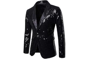 Mugoebu Herren Slim Fit Sakko Blazer Anzugjacke Freizeit EIN-Knopf Pailletten Glitter Anzug Jacke Karneval Kostüm für Hochzeit Party Festlich