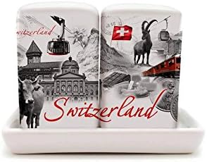 Ceramic Salt and Pepper Cruet Set With Saucer (Set of 3 Switzerland