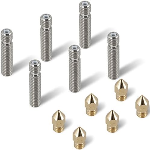 Witasm 6pcs 0.4mm Brass Extruder Nozzle Print Heads + 6pcs 25mm length Extruder 1.75mm Tube for MK8 Makerbot PLA ABS 3D Printers