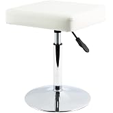 FURWOO Square Leather Stool Leisure Chair Swivel Bar Stool Adjustable Height Without Backrest for Garage Barber White