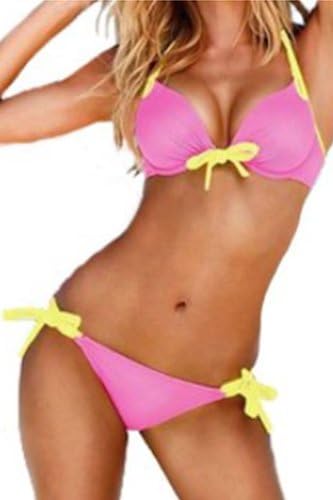 Hot New 2PCS 7 Colors Sexy Women Padded Swimsuit Bikini Set (Size L Waist(30.5"-32.5") Bust: 34"-36"; Cup: CDE; Waist: 30.5"-32.5"; Hip: 39"-41", Pink)