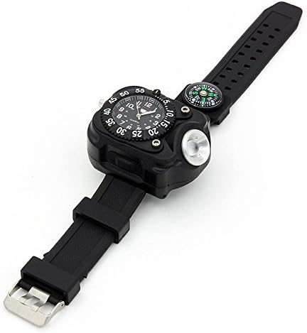 Led Wristlight Torch Wrist Light Flashlight with Quartz Watch, Compass for Outdoor Running, Hiking, Camping, Riding...