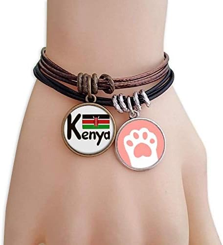 DIYthinker Womens Kenya National Flag Black Pattern Cats Bracelet Leather Rope Wristband Couple Set