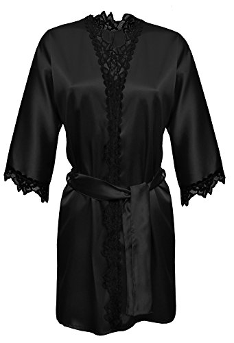 Preisvergleich Produktbild DKaren-Nachtwäsche Morgenmantel aus Satin VIOLA (schwarz, S)